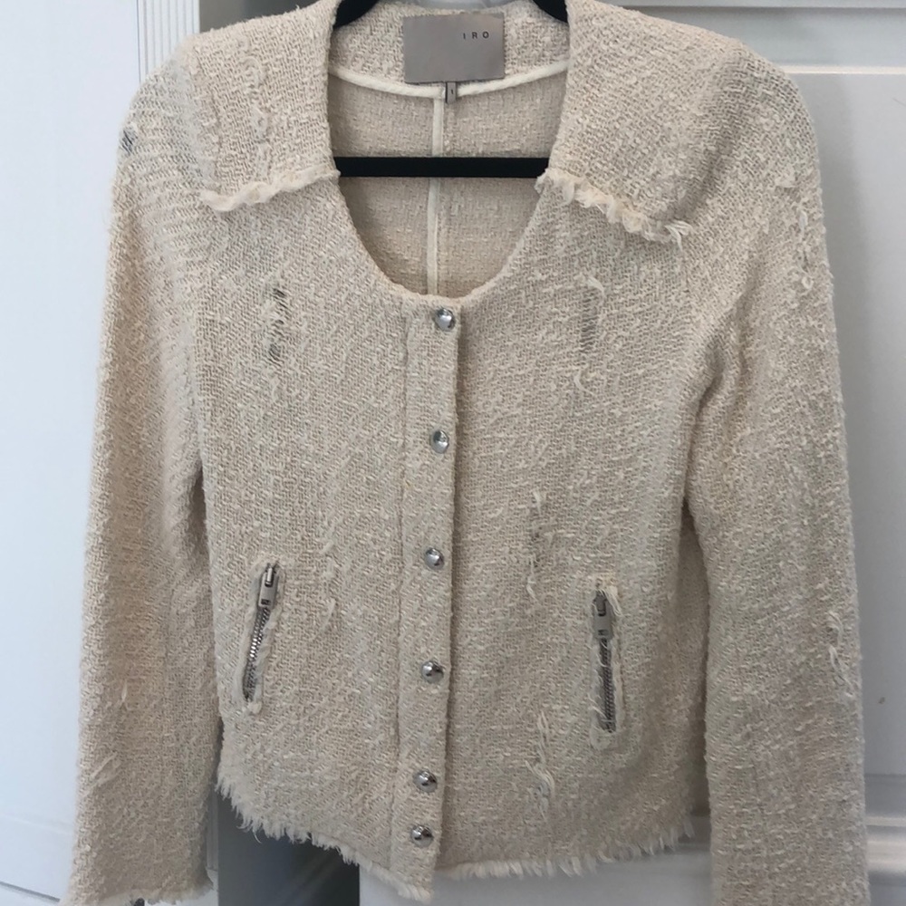 IRO-Womens cream jacket, silcer snaps zipper front